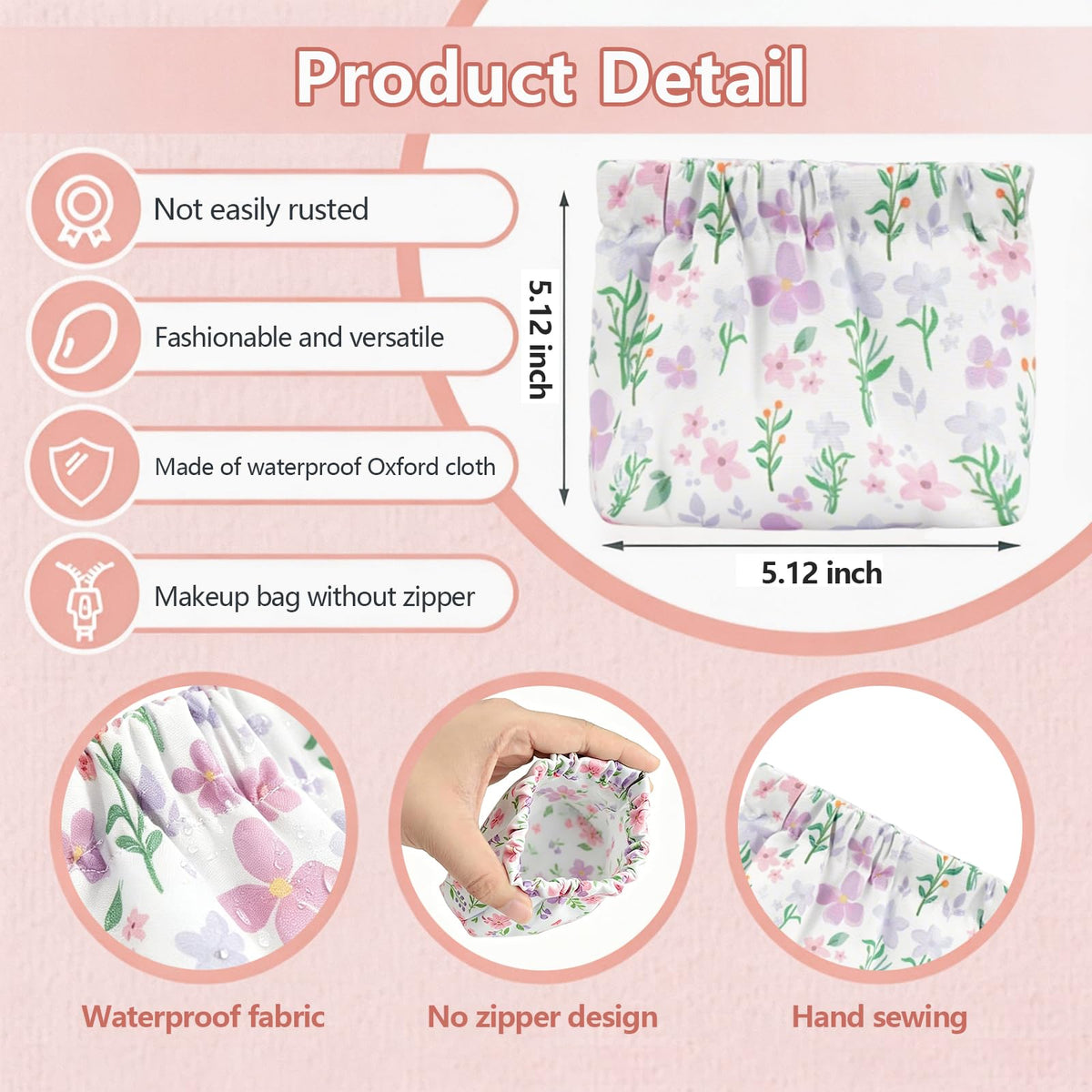 4Pcs Small Makeup Bag for Purse,Waterproof Portable Cosmetic Bags for Women,Cute Flowers Self-Closing Mini Makeup Pouch Travel Storage for Coin Purse Lipstick Organizer Jewelry Earphones(Floral)
