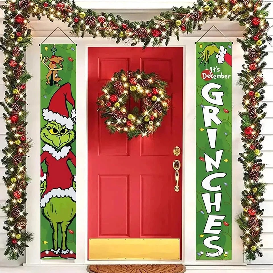 Grinch Christmas Porch Door Decorations