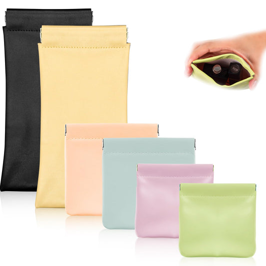 6Pcs Small Makeup Bag Cosmetic Pouch, 3size Mini Makeup Pouch Portable Purse Pouches, Self-closing Pouches Waterproof Cosmetic Bag for Cosmetics Jewelry Headphones (6 Colors)