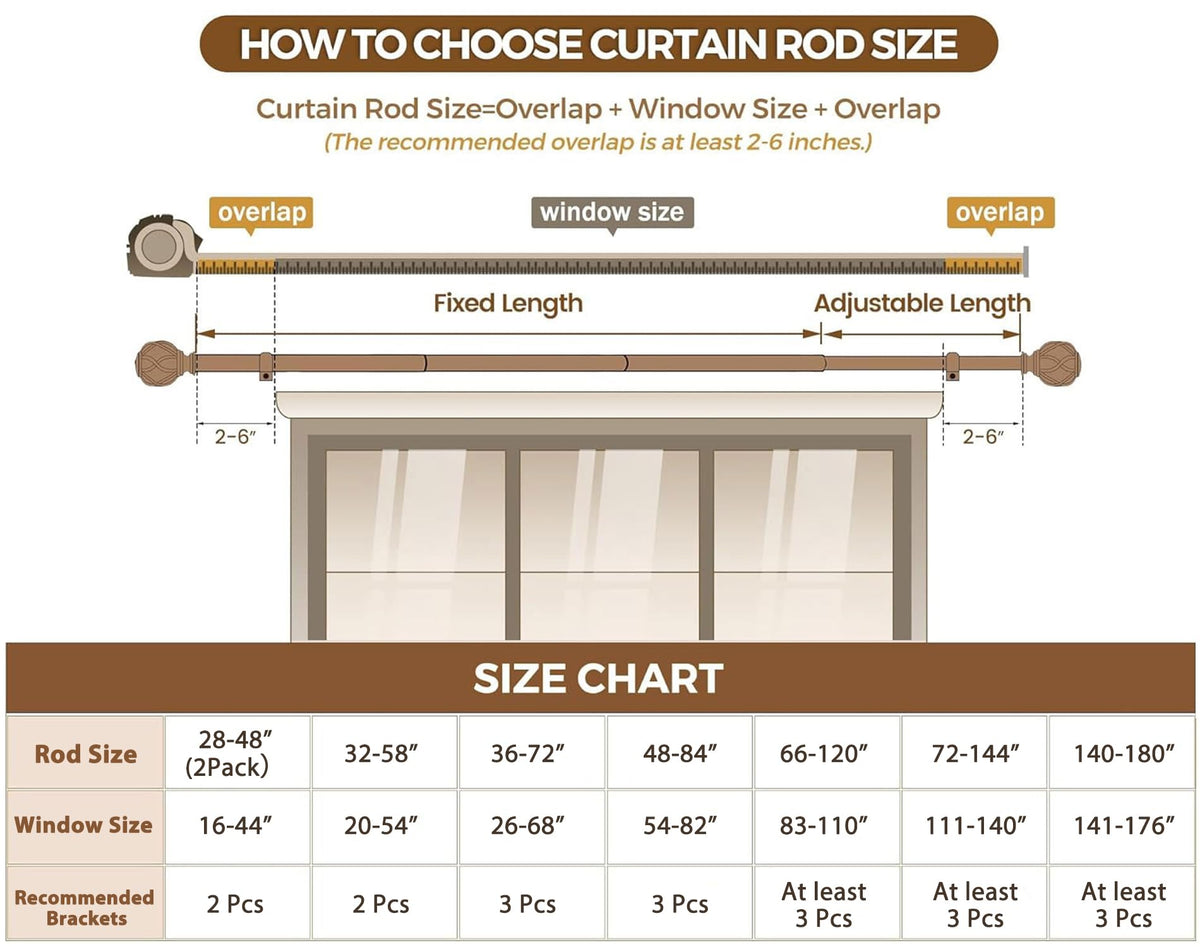 KAMANINA Curtain Rods for Windows 72 to 144 Inch, Long Heavy Duty, Bronze