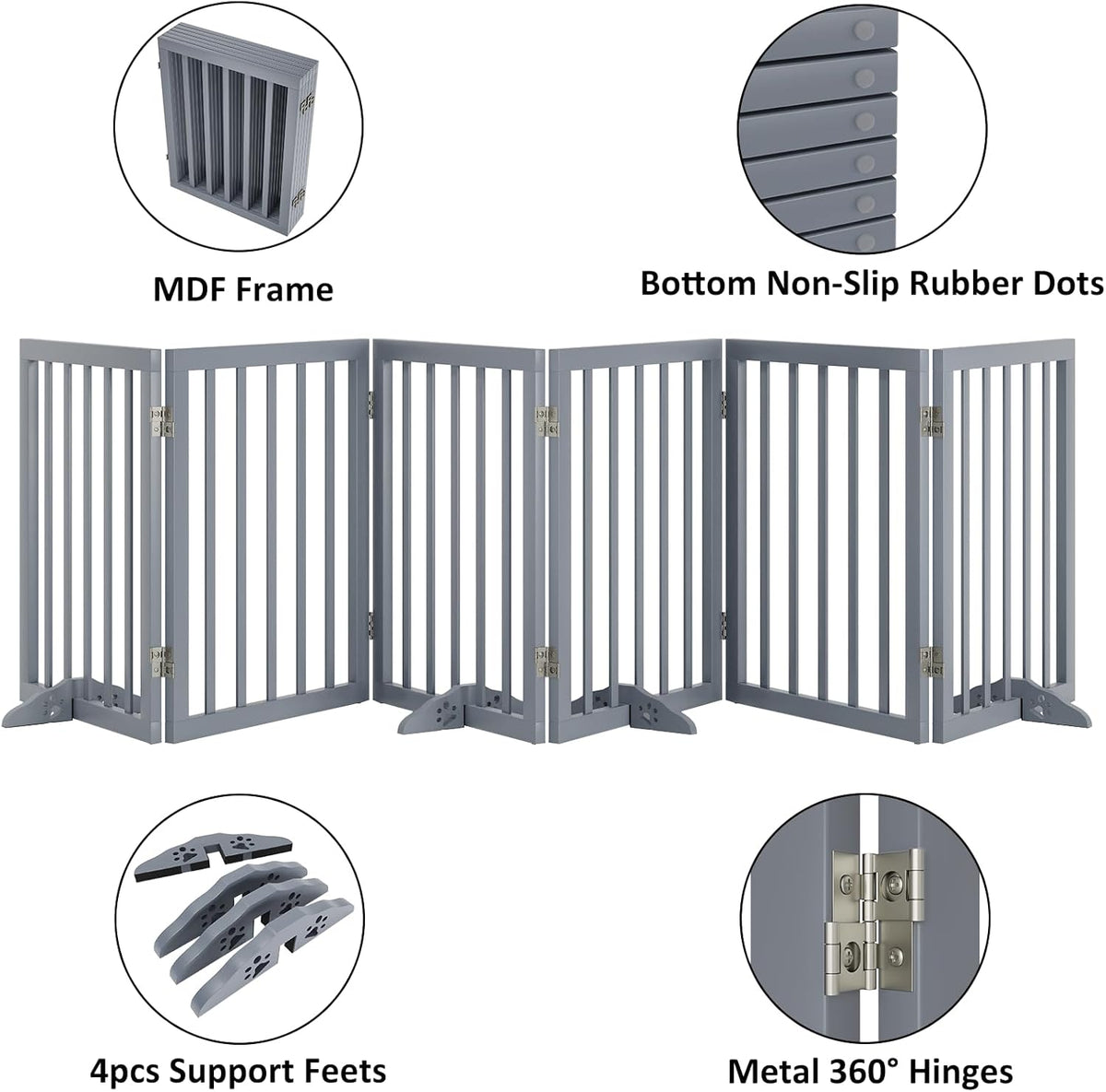 Dog Gate for Stairs 37-110" Wide, Fully Assembled Foldable Dog Gates for Doorways House, Freestanding Pet Gates for Dogs, Doogie Puppy Fence Gate