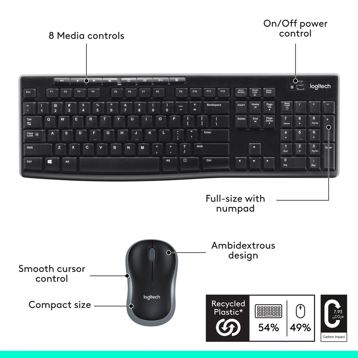 Logitech MK270 Full Size Wireless Keyboard and Mouse Combo - Black