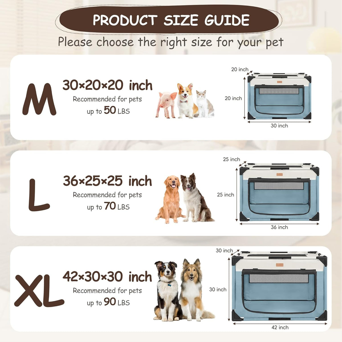 Dog Crate - Soft Pet Kennel for Dogs/Cats, 3-Door Breathable Travel Cage with Mesh Window, Portable Dog Kennel for Indoor & Outdoor, Blue-XL