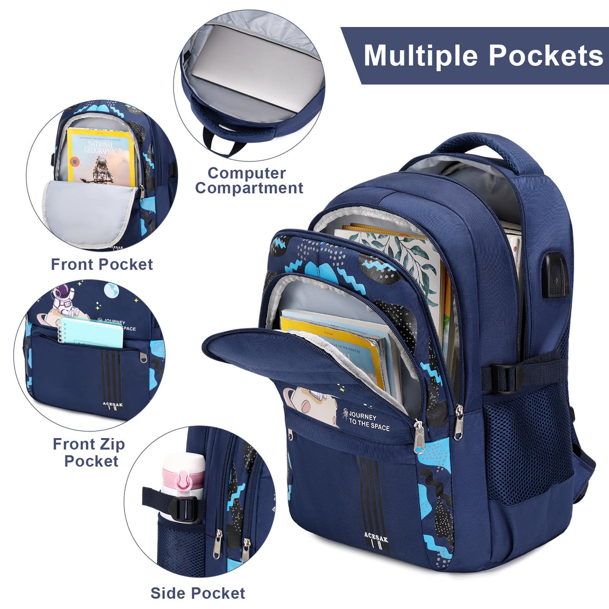 ACESAK Astronaut Backpack for Boys - Boy Backpack Schoolbag with Lunch Bag