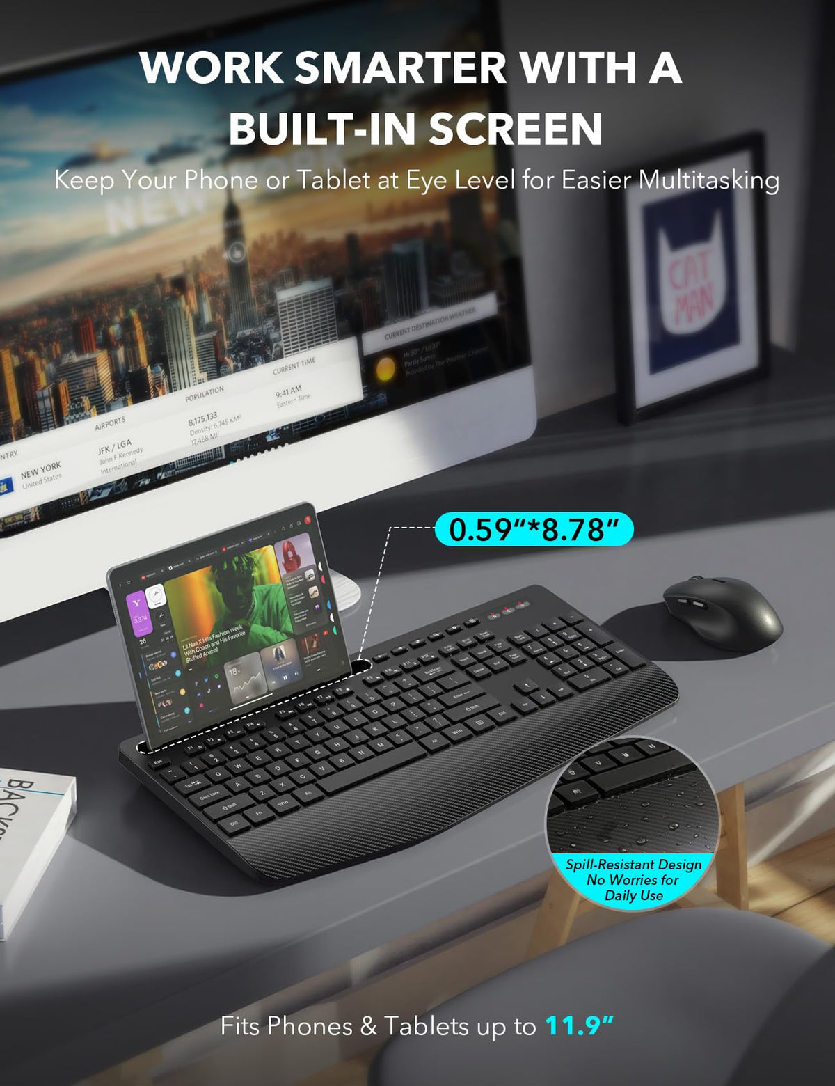 Wireless Keyboard and Mouse Combo - Full-Sized, Ergonomic Wrist Rest
