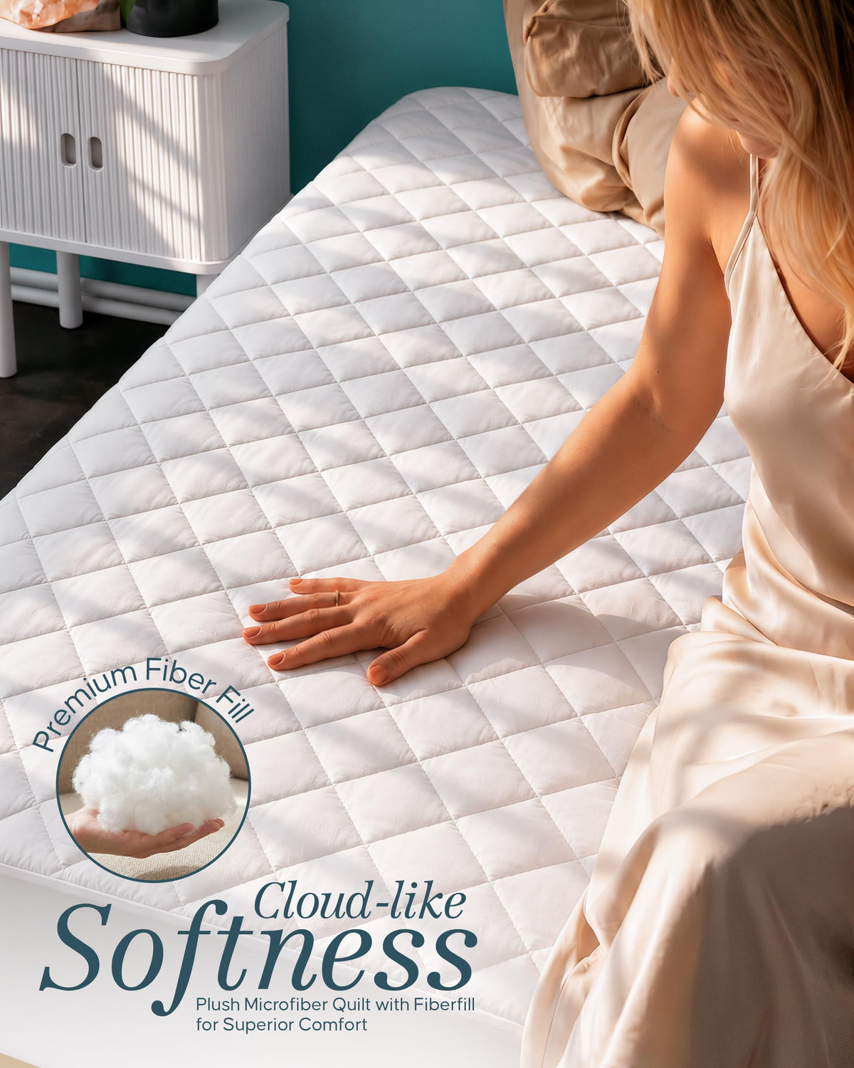 Queen Mattress Pad, Quilted Mattress Protector Topper fits 16" Deep Pocket