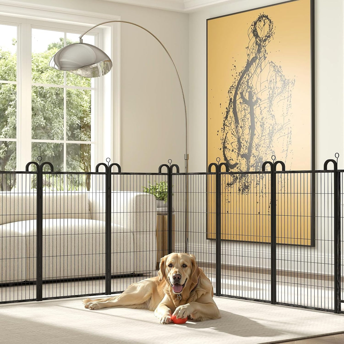 Dog Playpen Outdoor 24 Panels Heavy Duty Dog Fence 47" Height Anti-Rust with Doors Portable for RV Camping Yard, Total 54FT, 227 Sq.ft, Snowy Black