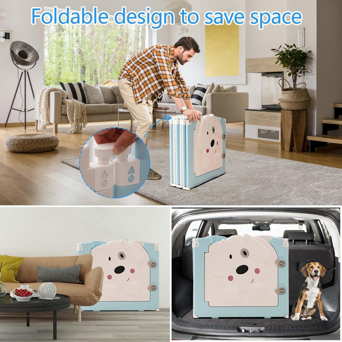 Foldable Dog Play Pen Indoors, Non-Slip Sturdy Puppy Playpen with Door, 25.5" H 10-Panel Adjustable Shape Dog Fence Pen for Small/Medium Dogs, Thickened, Easy to Store