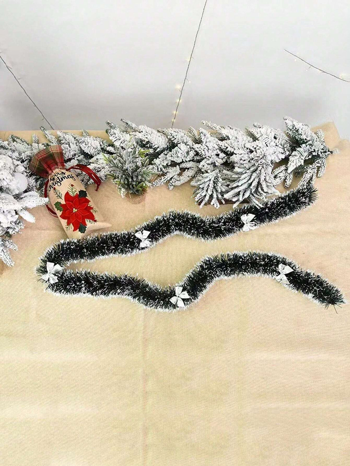 Green White Snowflake Christmas Tinsel