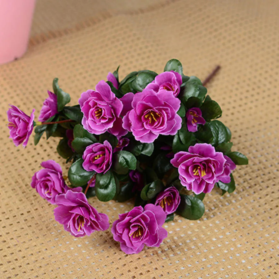 Outdoor Fall Artificial Red Azalea High Quality Flowers Bushes UV Resistant Decor Fake Flowers Home Decorations Small For Garden