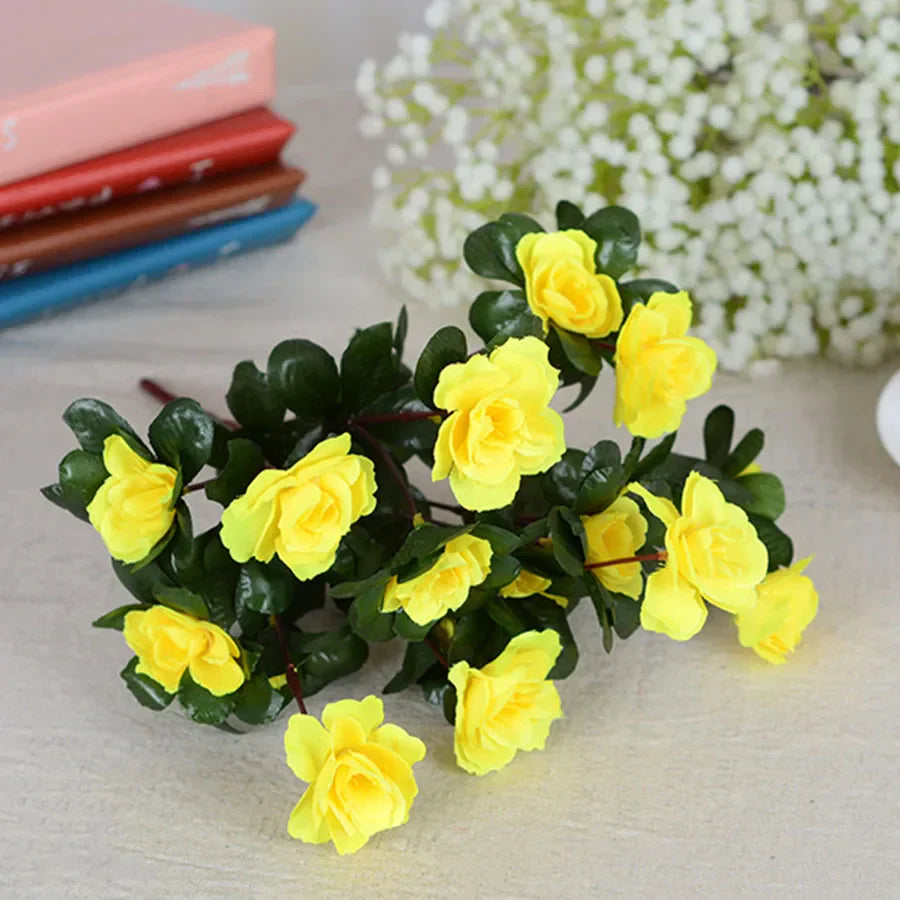Outdoor Fall Artificial Red Azalea High Quality Flowers Bushes UV Resistant Decor Fake Flowers Home Decorations Small For Garden