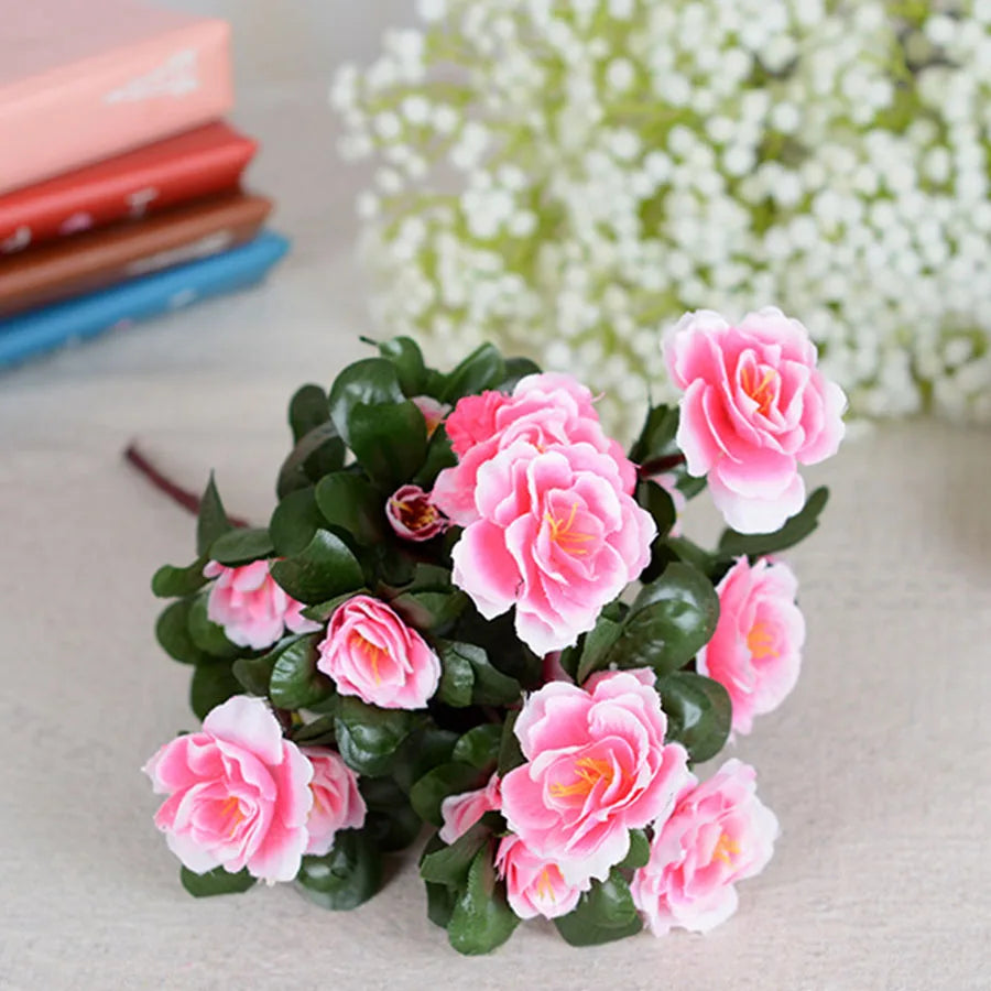 Outdoor Fall Artificial Red Azalea High Quality Flowers Bushes UV Resistant Decor Fake Flowers Home Decorations Small For Garden