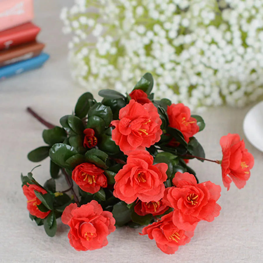 Outdoor Fall Artificial Red Azalea High Quality Flowers Bushes UV Resistant Decor Fake Flowers Home Decorations Small For Garden