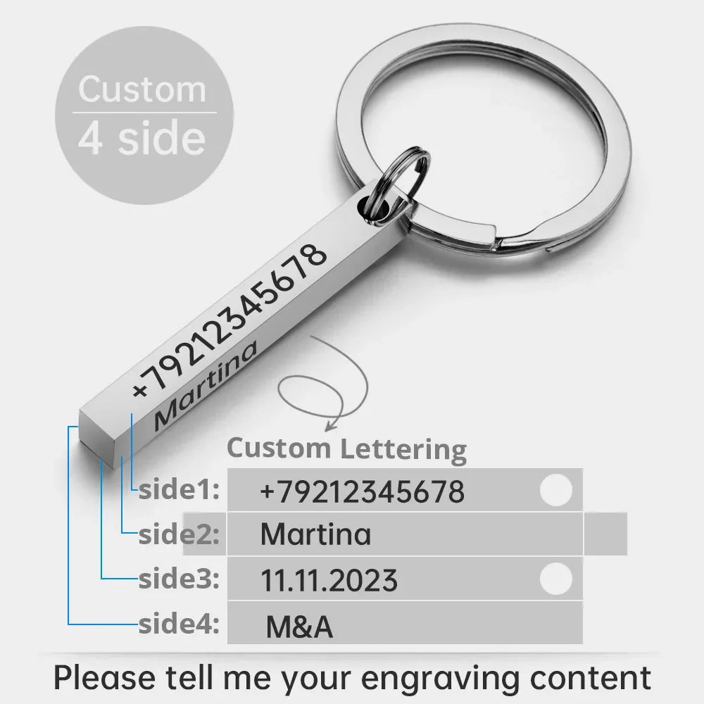 Personalized Stainless Steel Bar Keychain