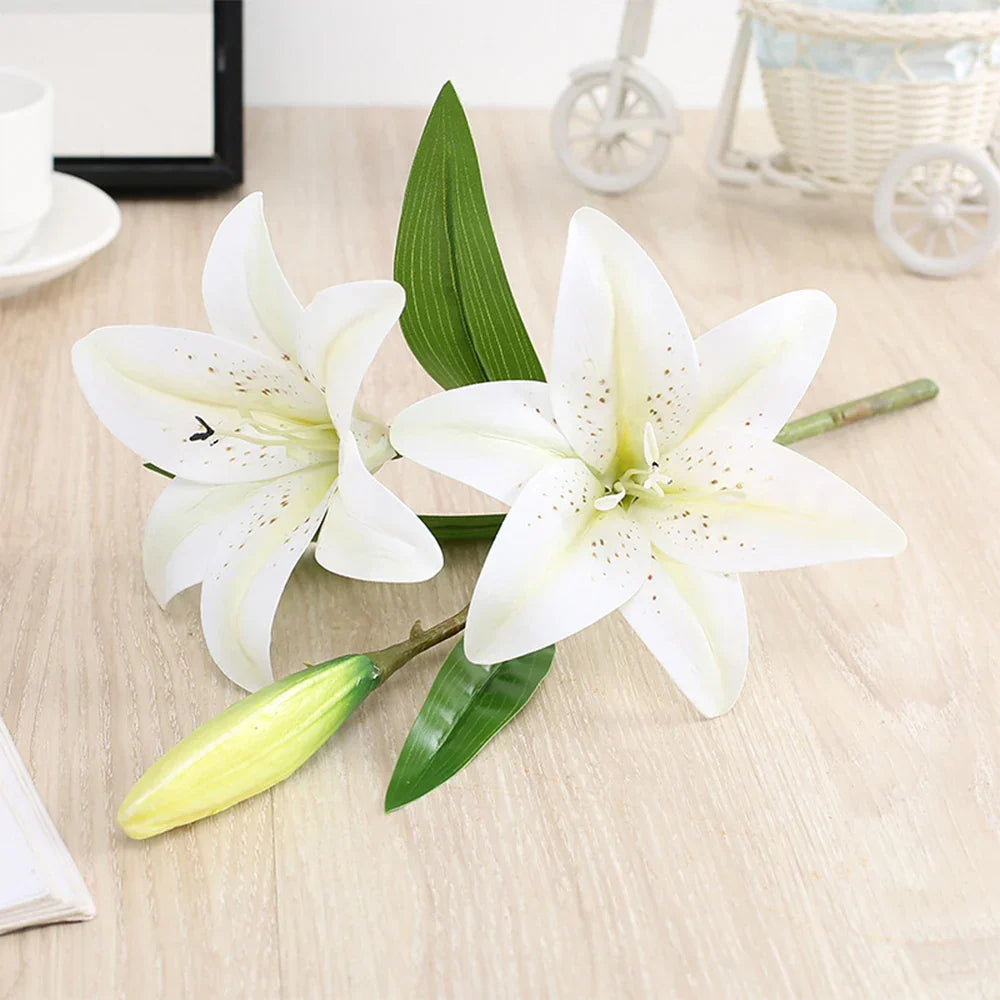 Real Looking 3D Printing Lily Branch  Artificial Flowers White Fake Flowers Flores for Wedding Home Garden Decoration