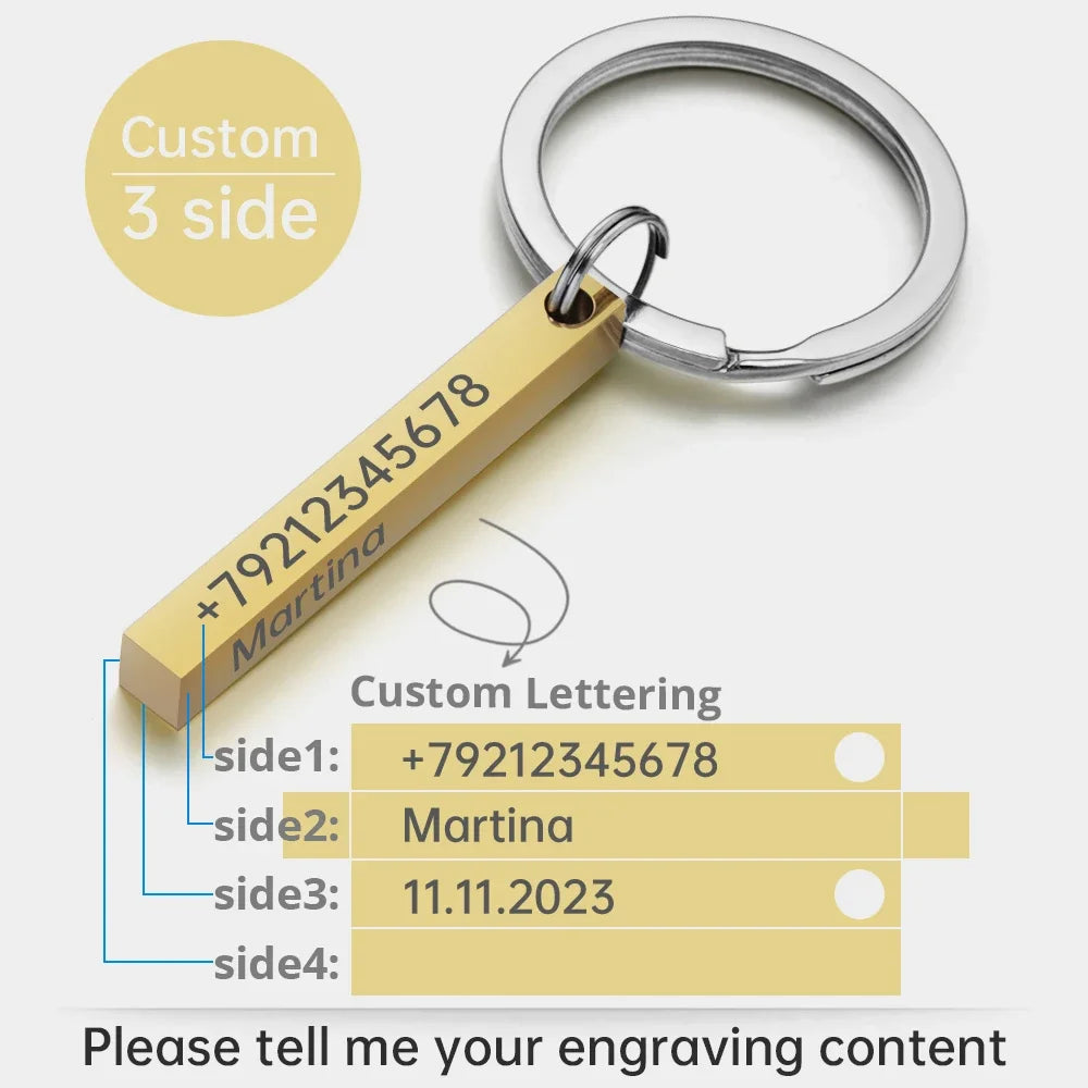 Personalized Stainless Steel Bar Keychain