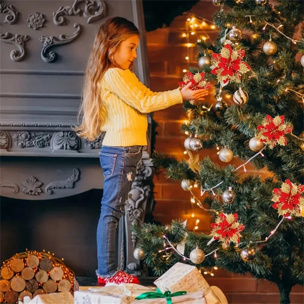 Glitter Christmas Flower Tree Ornaments