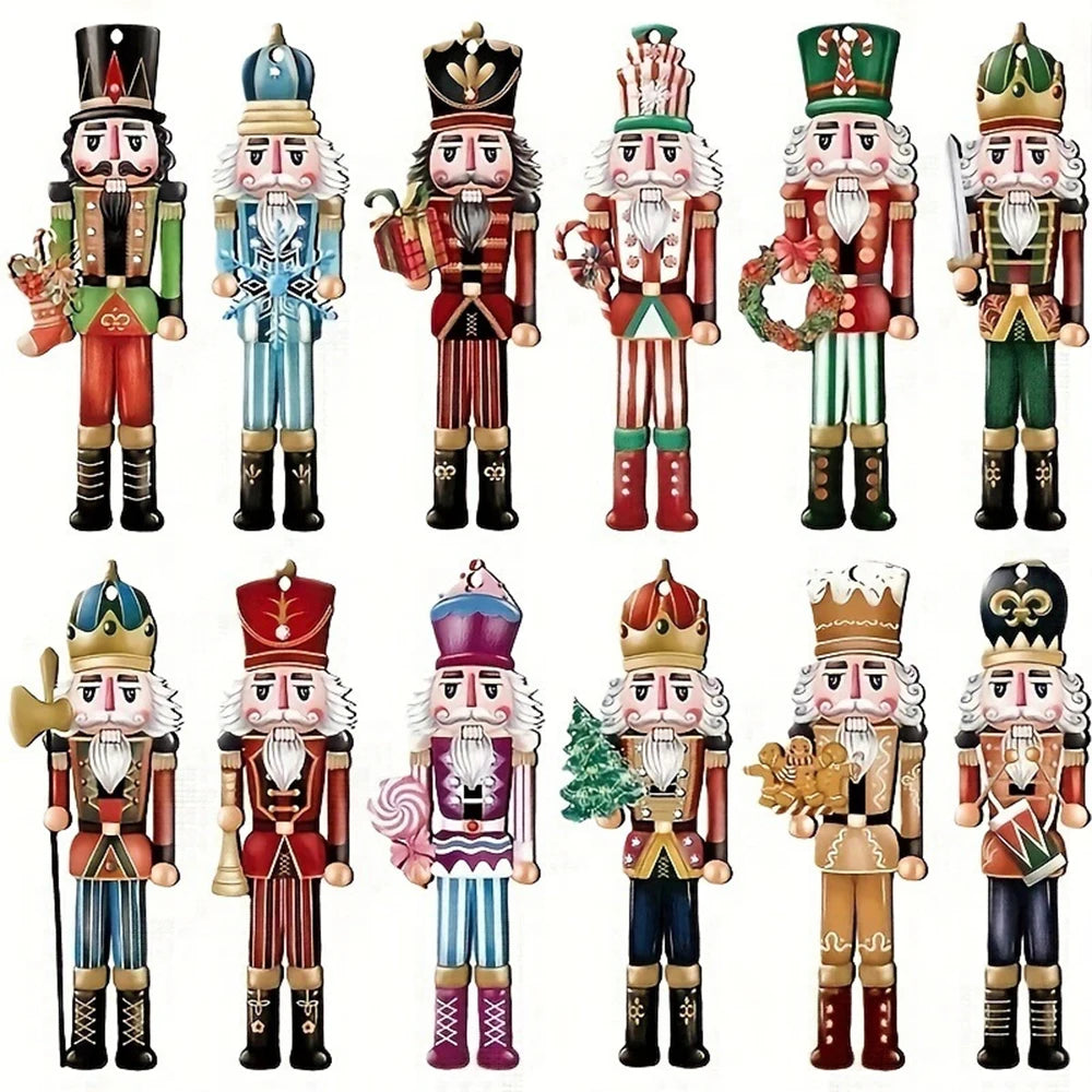 12PCS Wooden Nutcracker Christmas Decor