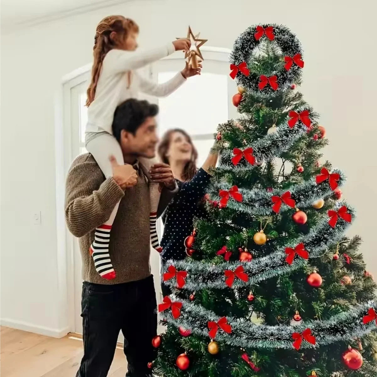 Green Christmas Tinsel Ribbon Garland
