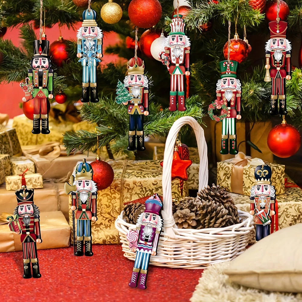 12PCS Wooden Nutcracker Christmas Decor