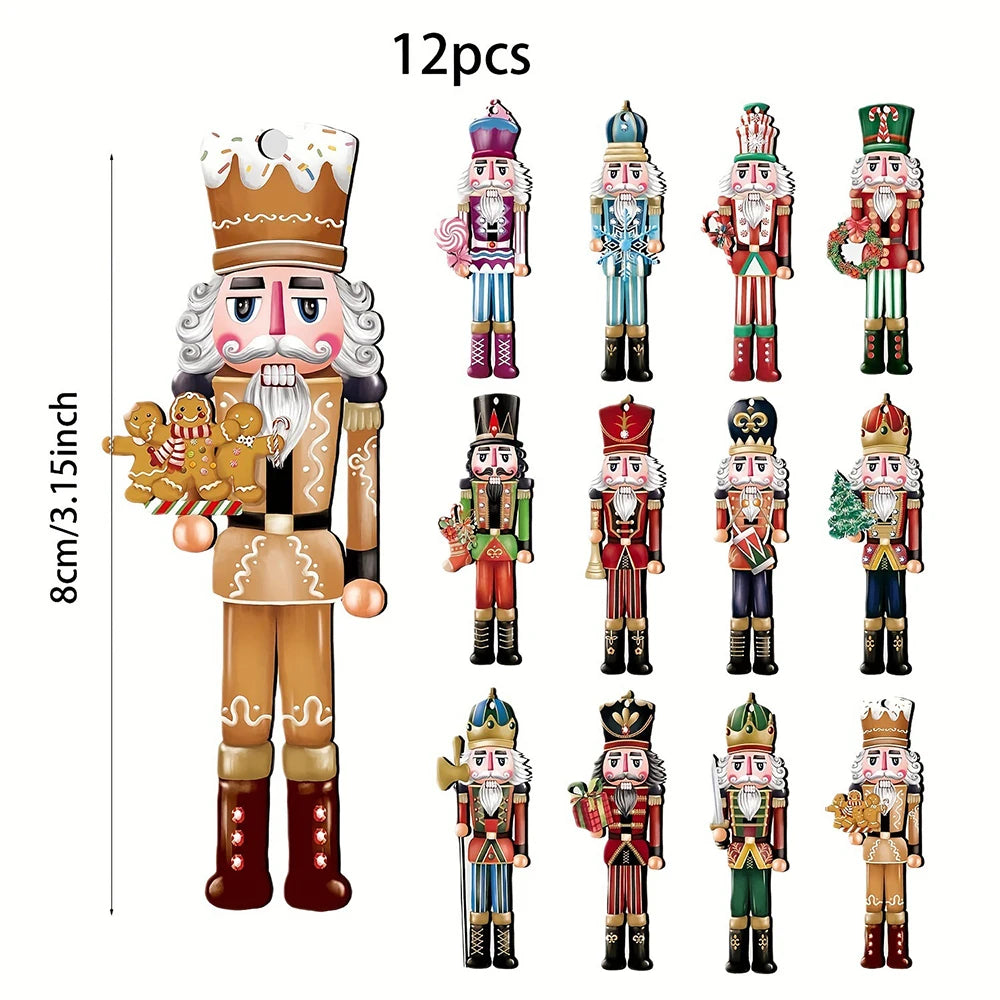 12PCS Wooden Nutcracker Christmas Decor