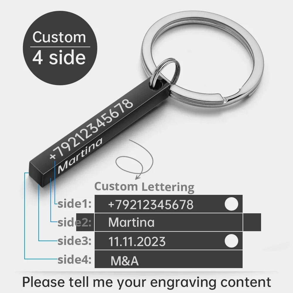 Personalized Stainless Steel Bar Keychain