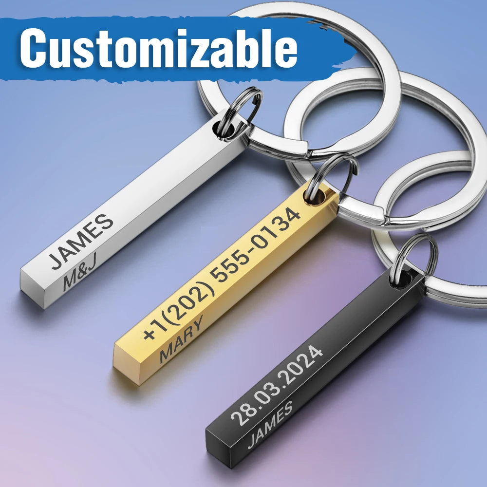 Personalized Stainless Steel Bar Keychain