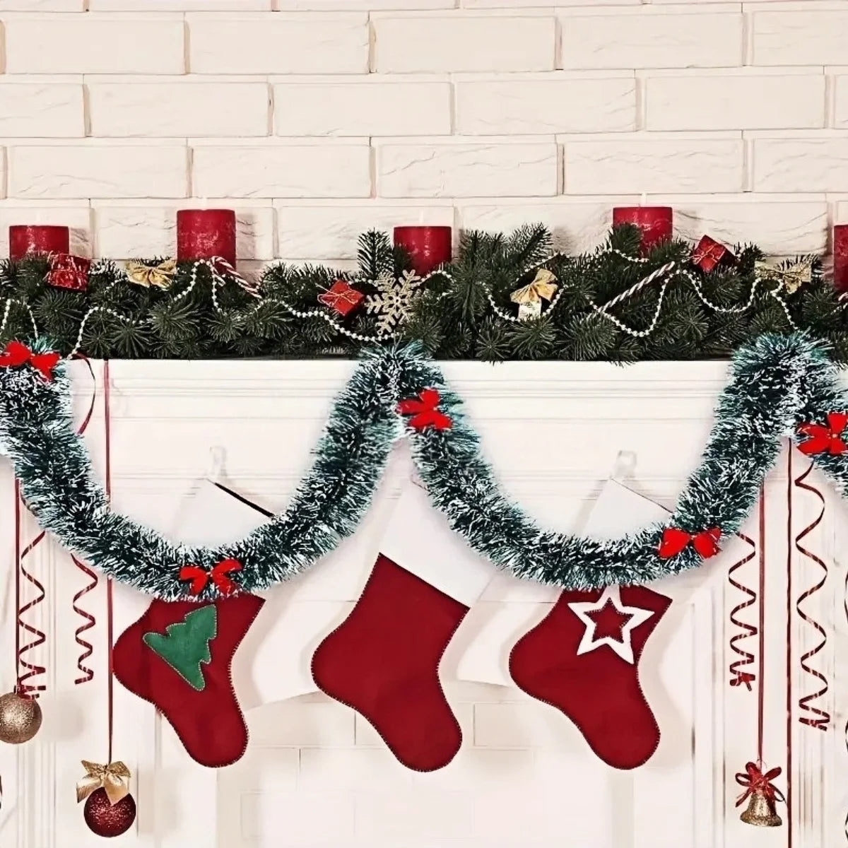 Green Christmas Tinsel Ribbon Garland