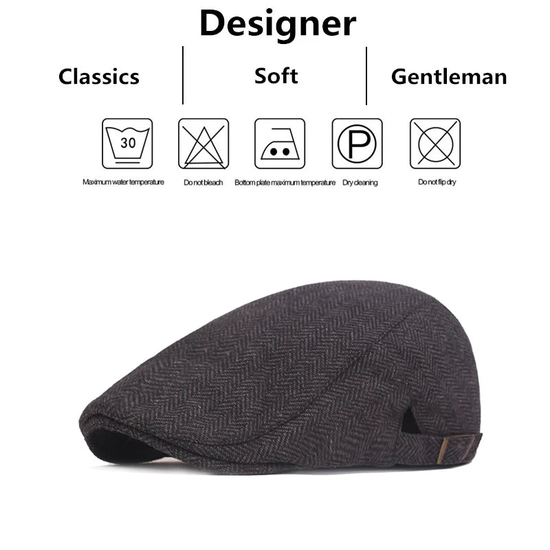 Men Retro Herringbone Newsboy Cap