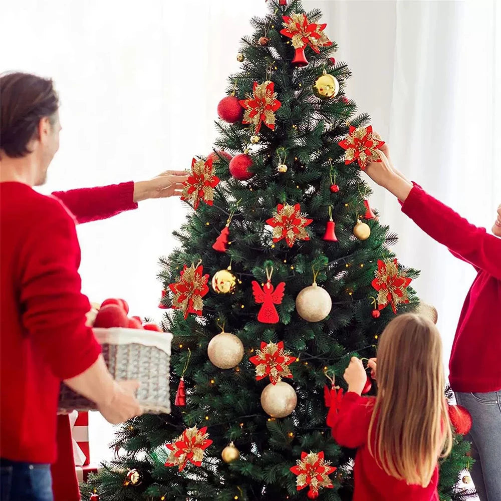 Glitter Christmas Flower Tree Ornaments
