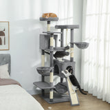 69" Cat Tree, Multi-Level Cat Tower with 2 Condos and 3 Hammocks