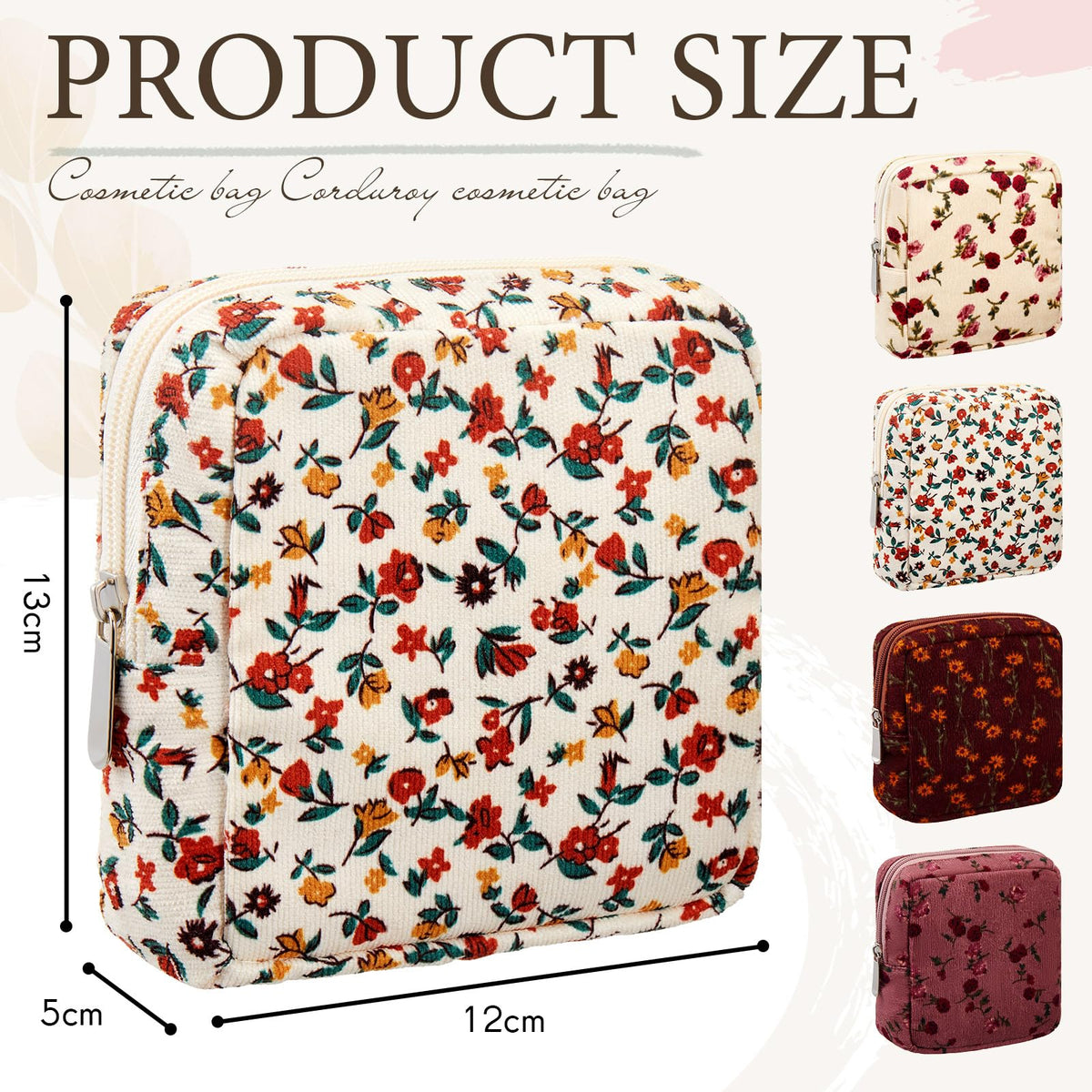 Abbylike 4 Pcs Floral Makeup Bag Cosmetic Bag with Zipper Portable Small Pouches for Purse Toiletry Mini Pouch Cute Mini Makeup Purse for Coin Essentials Items Women(Rose)