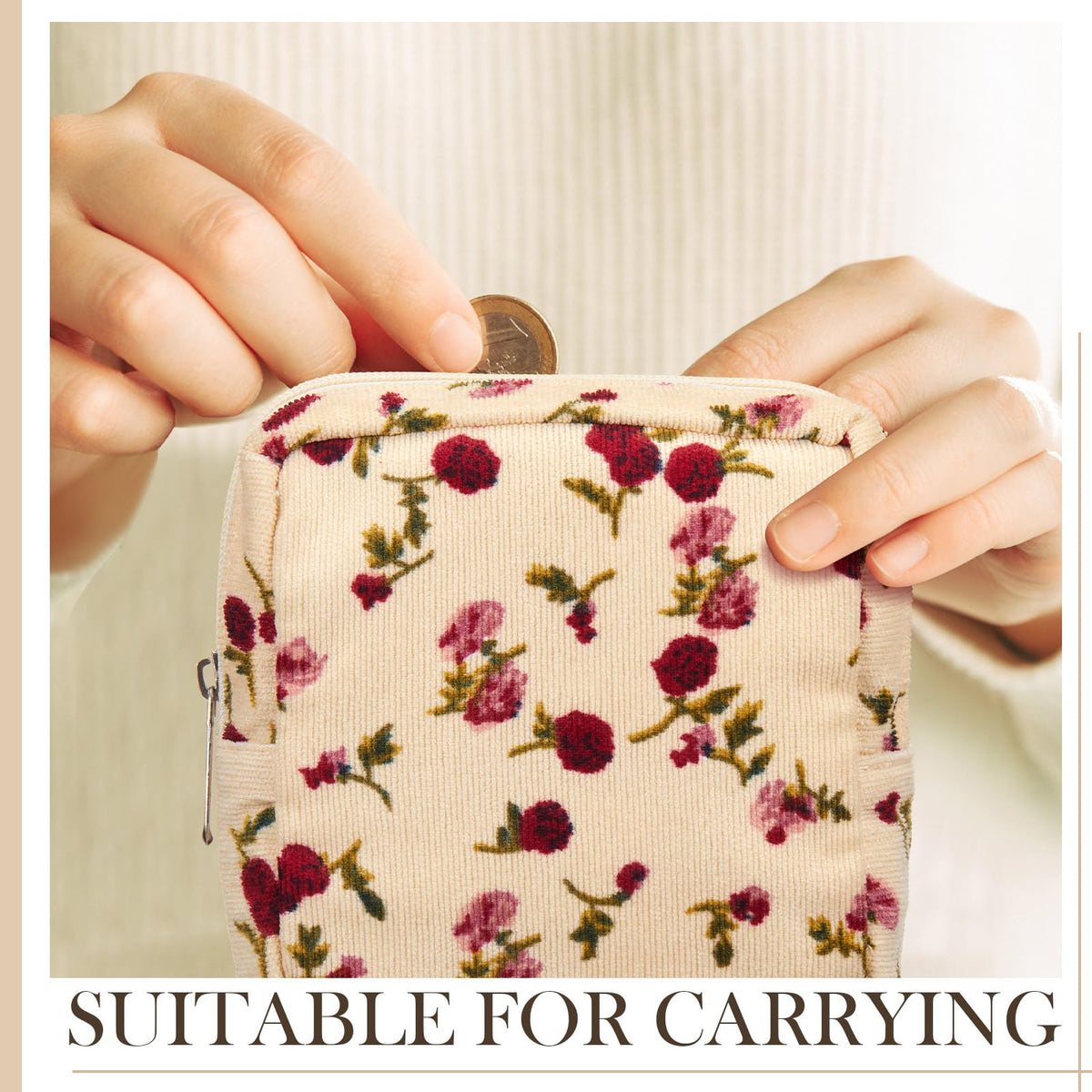 Abbylike 4 Pcs Floral Makeup Bag Cosmetic Bag with Zipper Portable Small Pouches for Purse Toiletry Mini Pouch Cute Mini Makeup Purse for Coin Essentials Items Women(Rose)