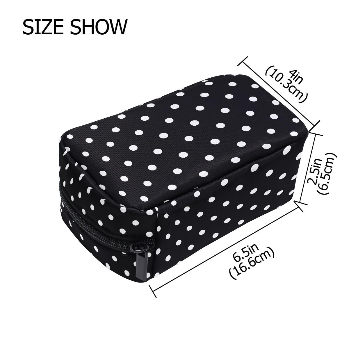 ALAZA Makeup Bag Cosmetic Bags for Women Small Zipper Pouch Travel Black Polka Dots Cosmetic Organizer Case Portable For Purse