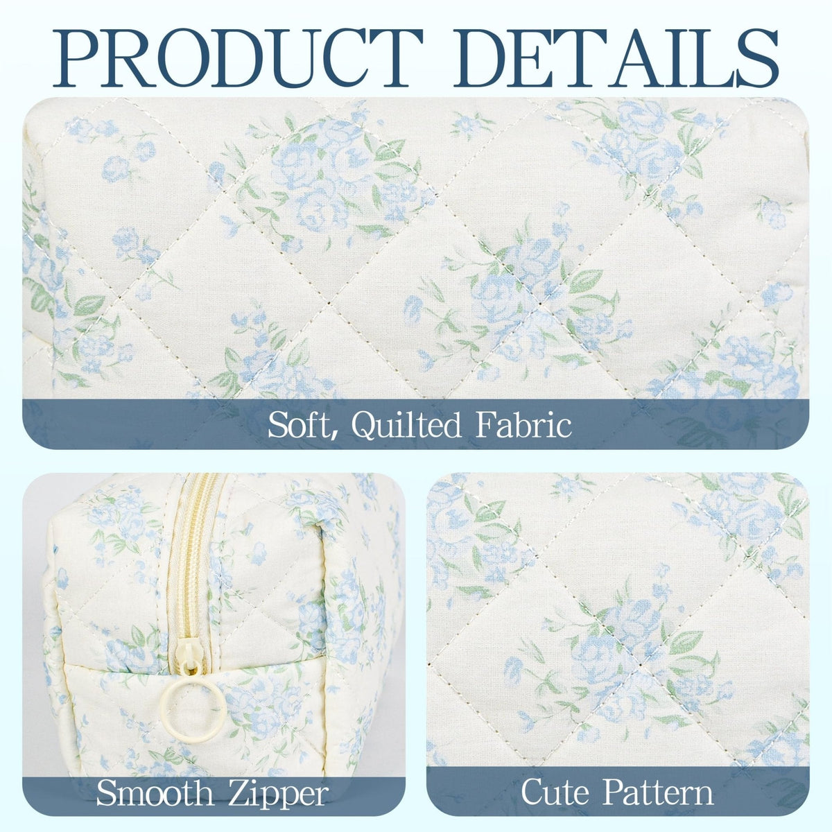 AMZMA Quilted Makeup Pouch,Cotton Puffy Makeup Bag, Coquette Cosmetic Bag for Women and Girls, Aesthetic Organizer Bag, Cute Flower Travel Toiletry Bag