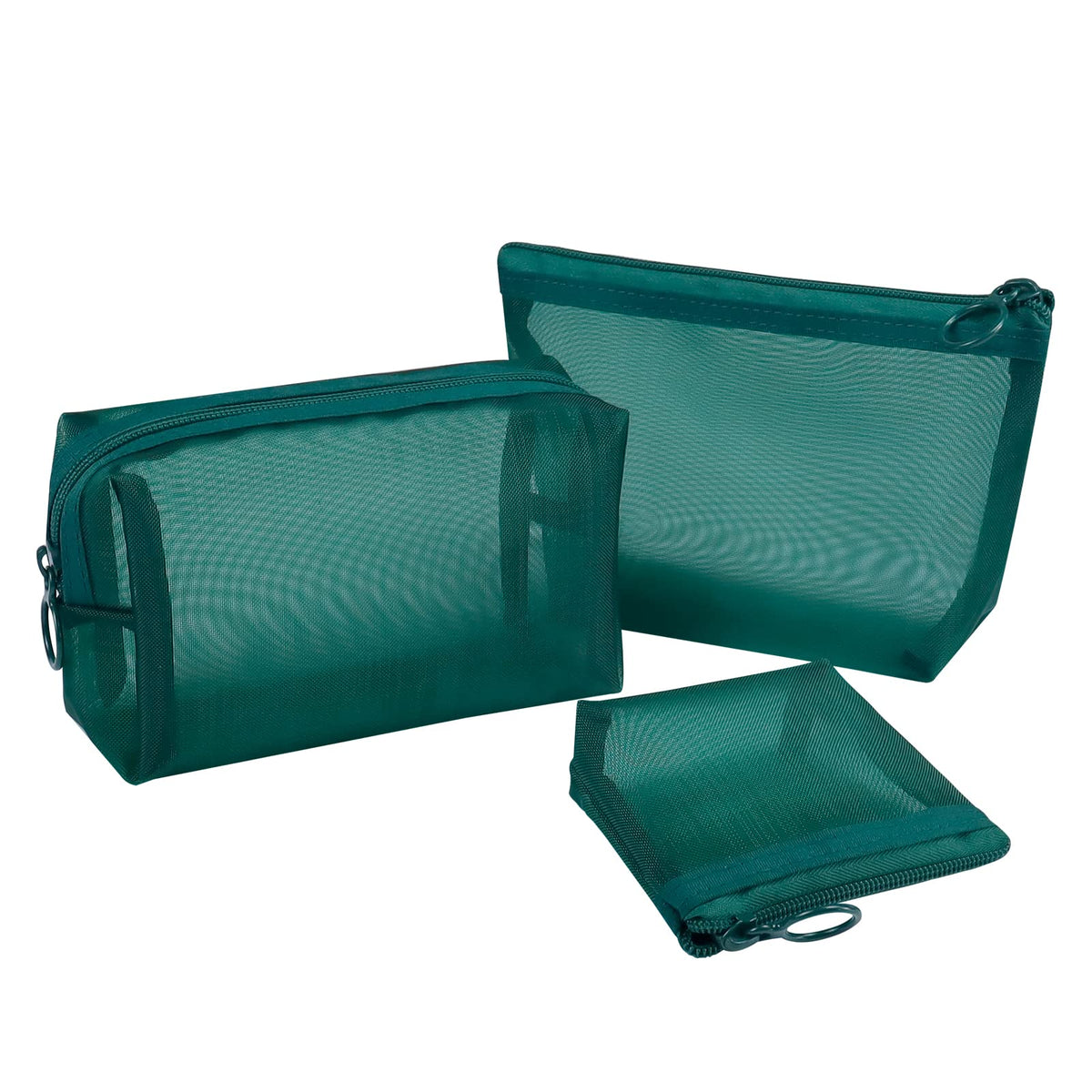 Aosbos 3-Pack Mesh Cosmetic Bag Set - Travel/On-The-Go Makeup Storage, Zipper Closure Small Pouch, Green