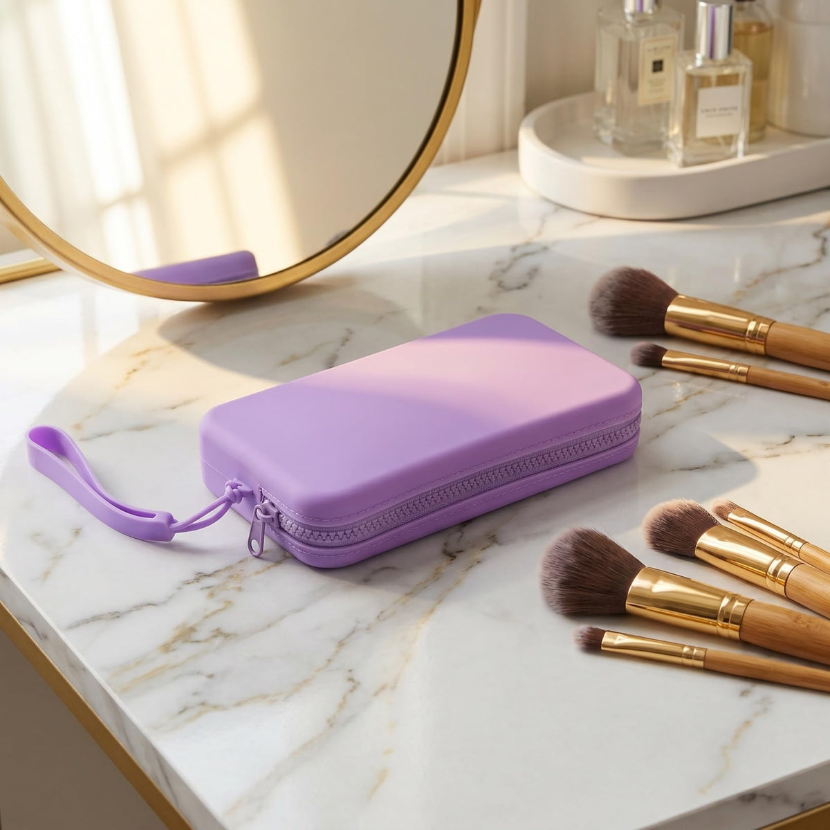 ARTIBETTER Silicone Makeup Bag Zippered Small Portable Waterproof Cosmetic Pouch Travel Organizer Purple Storage Case for Toiletries and Accessories