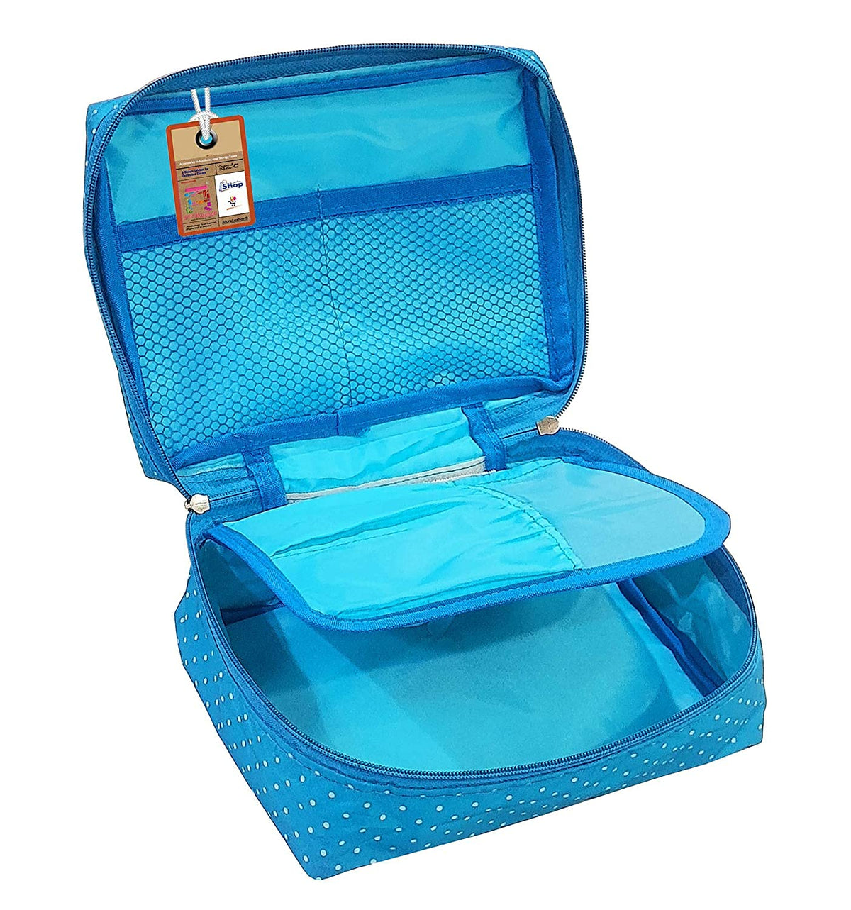 atorakushon Travel Makeup Train Case Cosmetic Organizer Portable Artist Storage Bag Zipper Pouch with Adjustable Divider for Women Girls Gifts Water-Resistant Daily Storage Organzier (Sky Blue)