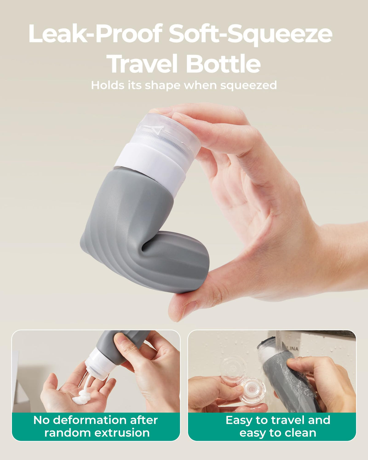 BAGSMART 18 Pack TSA Approved Travel Bottles for Toiletries, Leak Proof Silicone Travel Size Containers Bottles for Shampoo, Grey