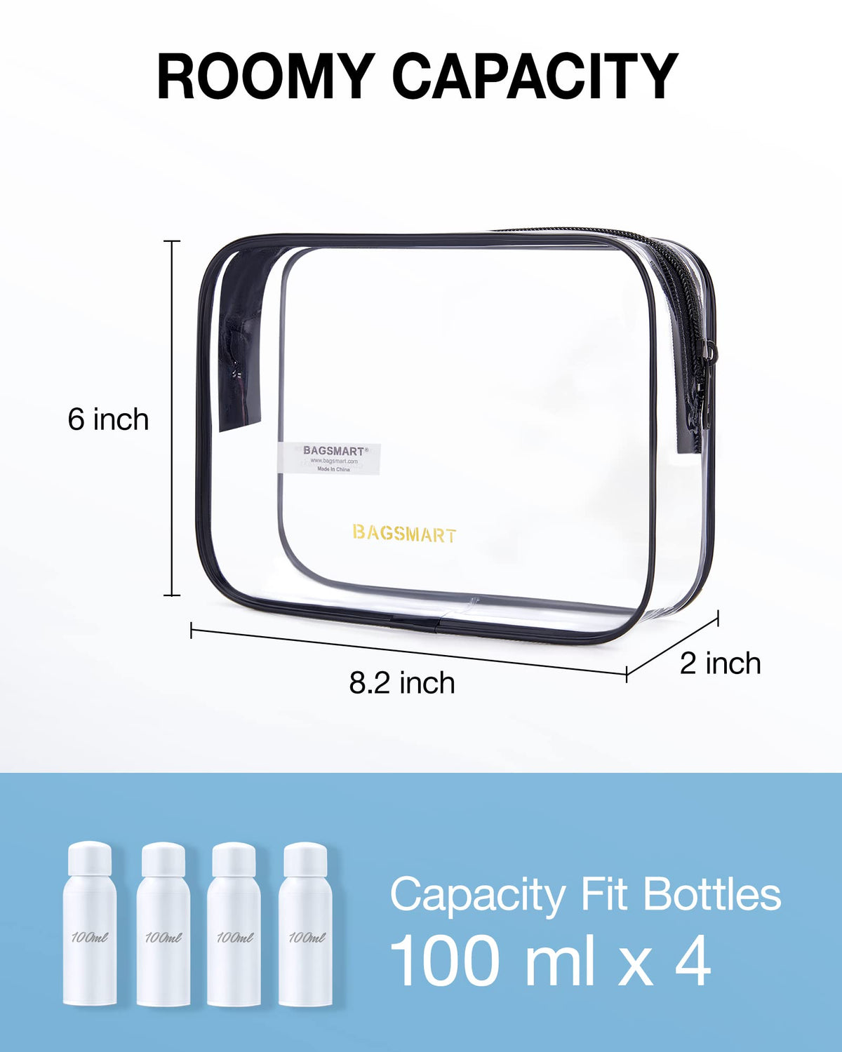 BAGSMART Clear Toiletry Bag 2-Pack TSA Approved Water-Repellent, Black