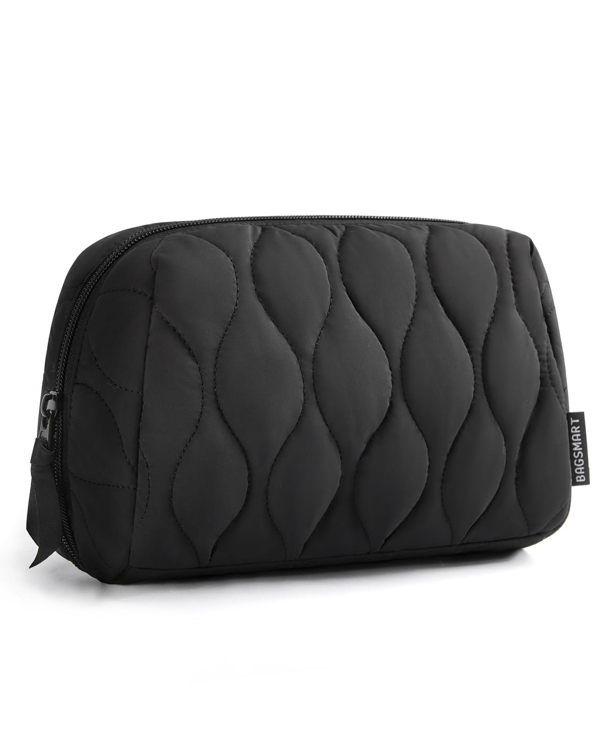 BAGSMART Makeup Bag, Travel Cosmetic Bag, Puffy Padded Make Up Bag for Women, Makeup Organizer Case, Wide-open Pouch Purse, Travel Essentials, Toiletries Accessories Brushes, Black