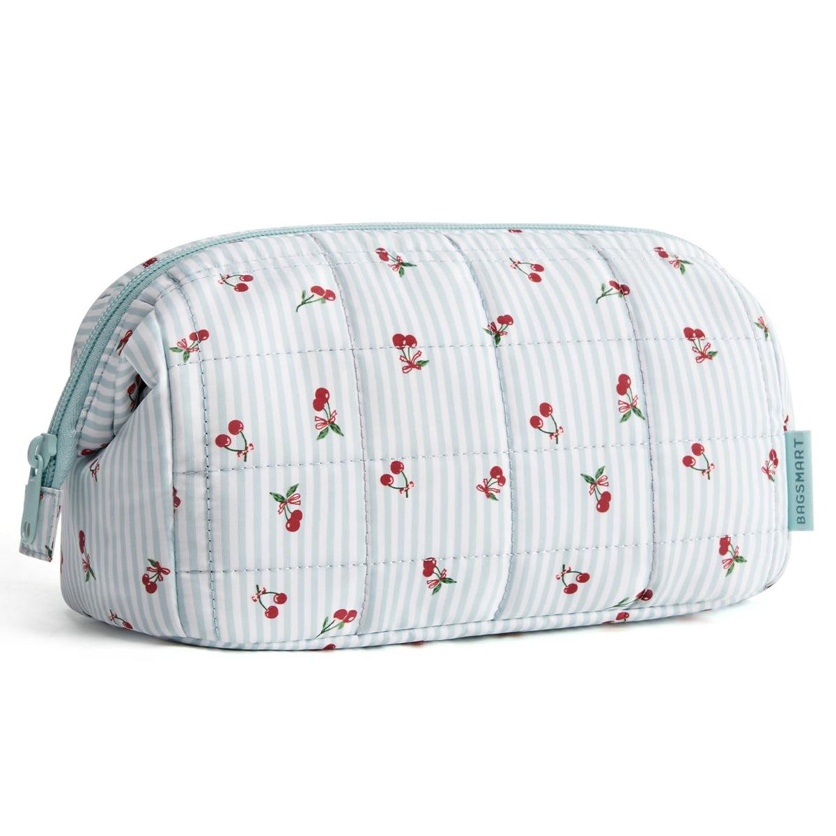 BAGSMART Makeup Bag Travel Toiletry Bag, Puffy Padded Make Up Bags for Women Makeup Organizer Case, Wide-open Pouch Purse Travel Essentials Toiletries Accessories Brushes, Ditsy Cherry