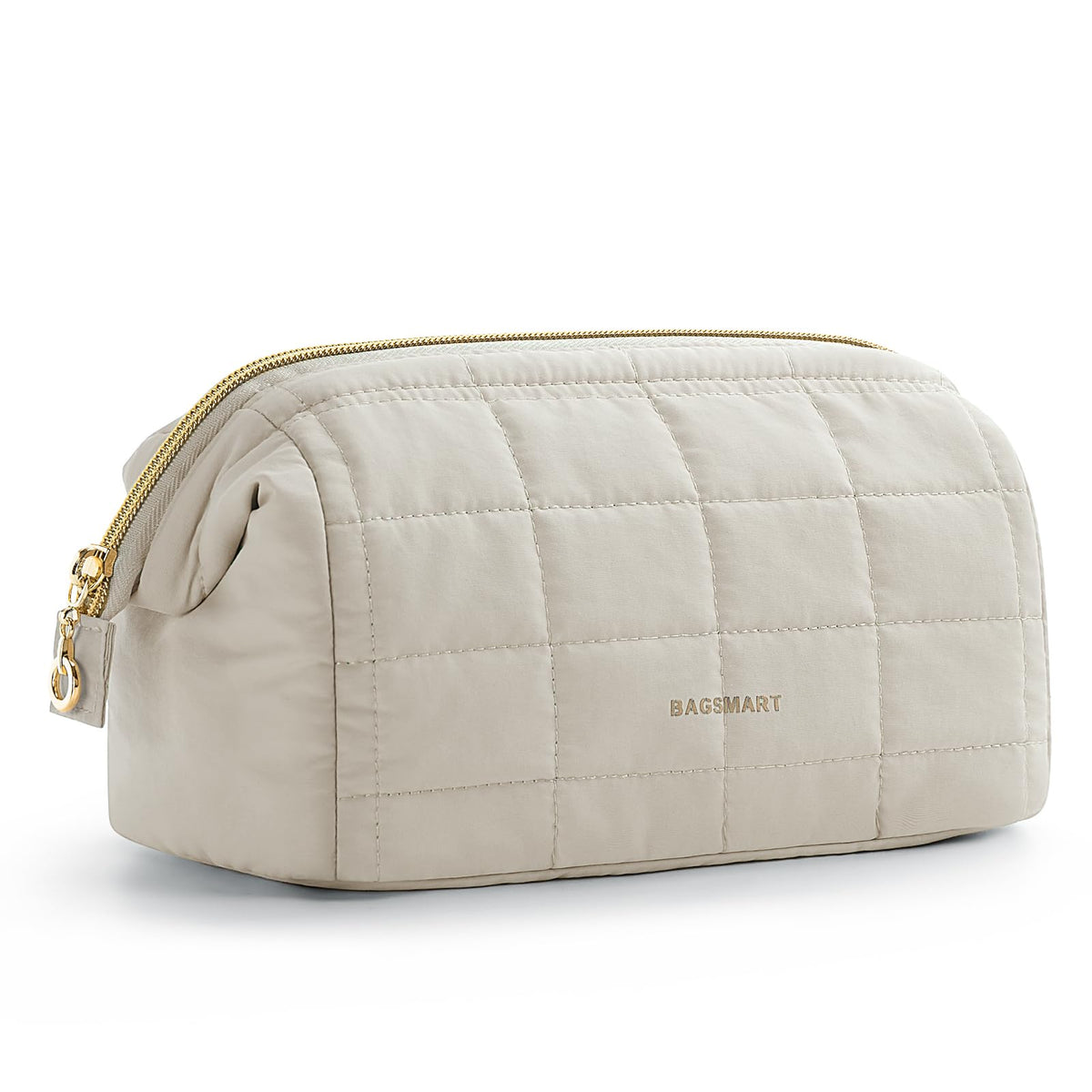 BAGSMART Makeup Bag Travel Toiletry Bag, Wide-open Zipper Pouch, Beige