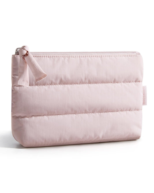 BAGSMART Small Makeup Bag, Machine Washable Puffy Cosmetic Pouch, Pink