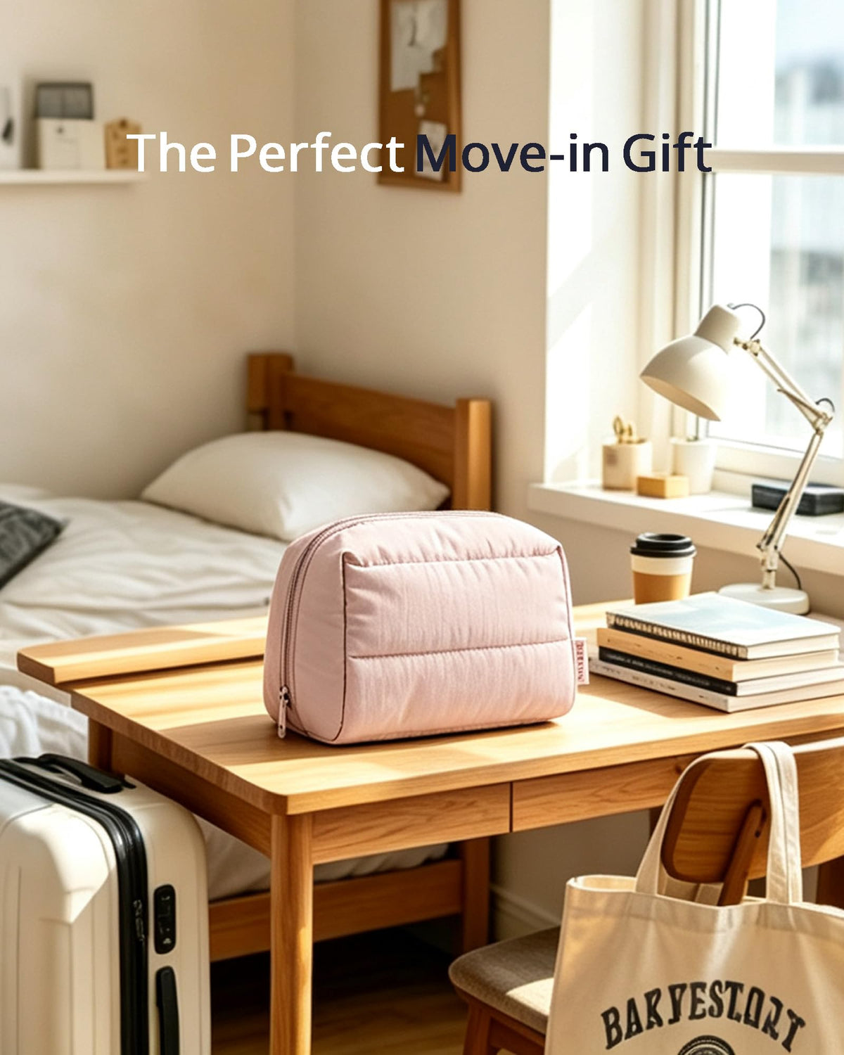BAGSMART Small Makeup Bag, Puffy Wide-open Zipper Cosmetic Pouch, Pink