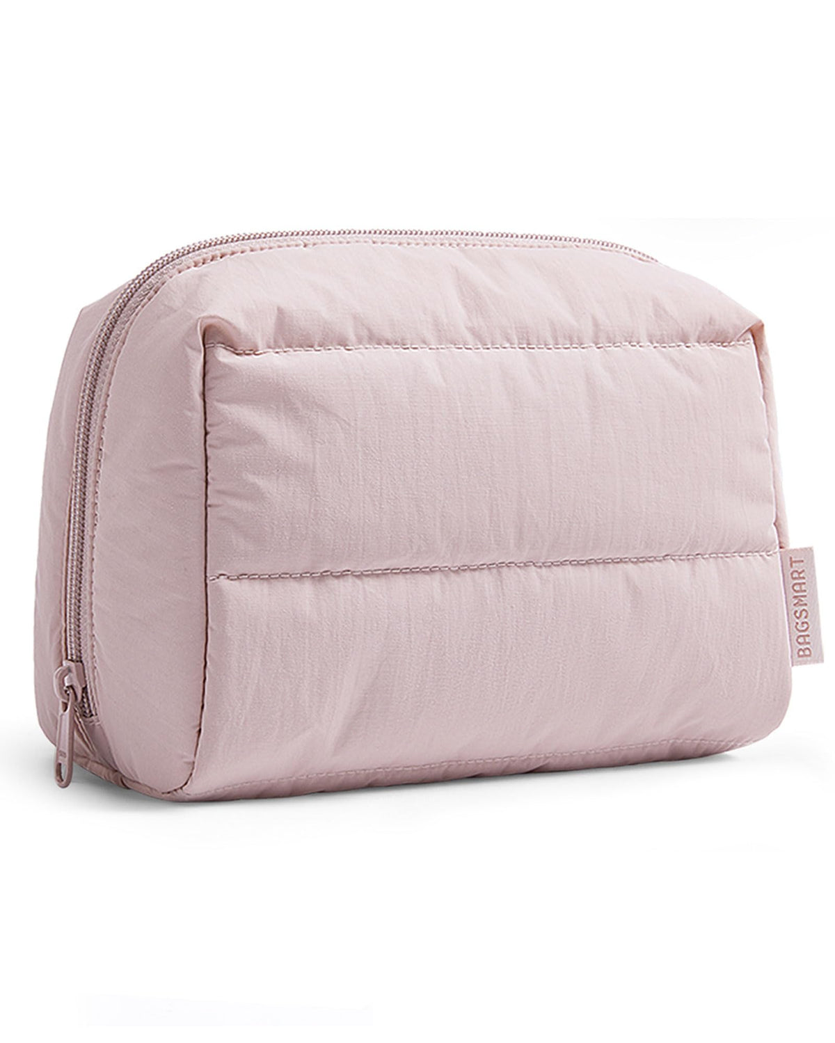 BAGSMART Small Makeup Bag, Puffy Wide-open Zipper Cosmetic Pouch, Pink