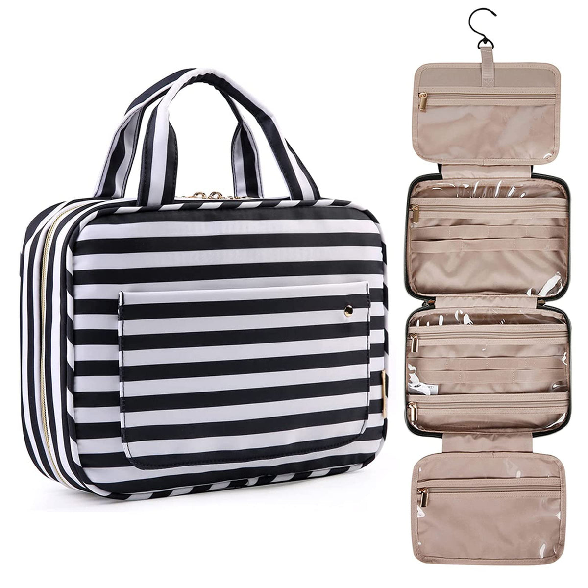 BAGSMART Toiletry Bag Travel Bag with Hanging Hook, Bonchemin Water-resistant Makeup Cosmetic Bag Travel Organizer for Accessories, Shampoo, Full Sized Container, Toiletries, Large