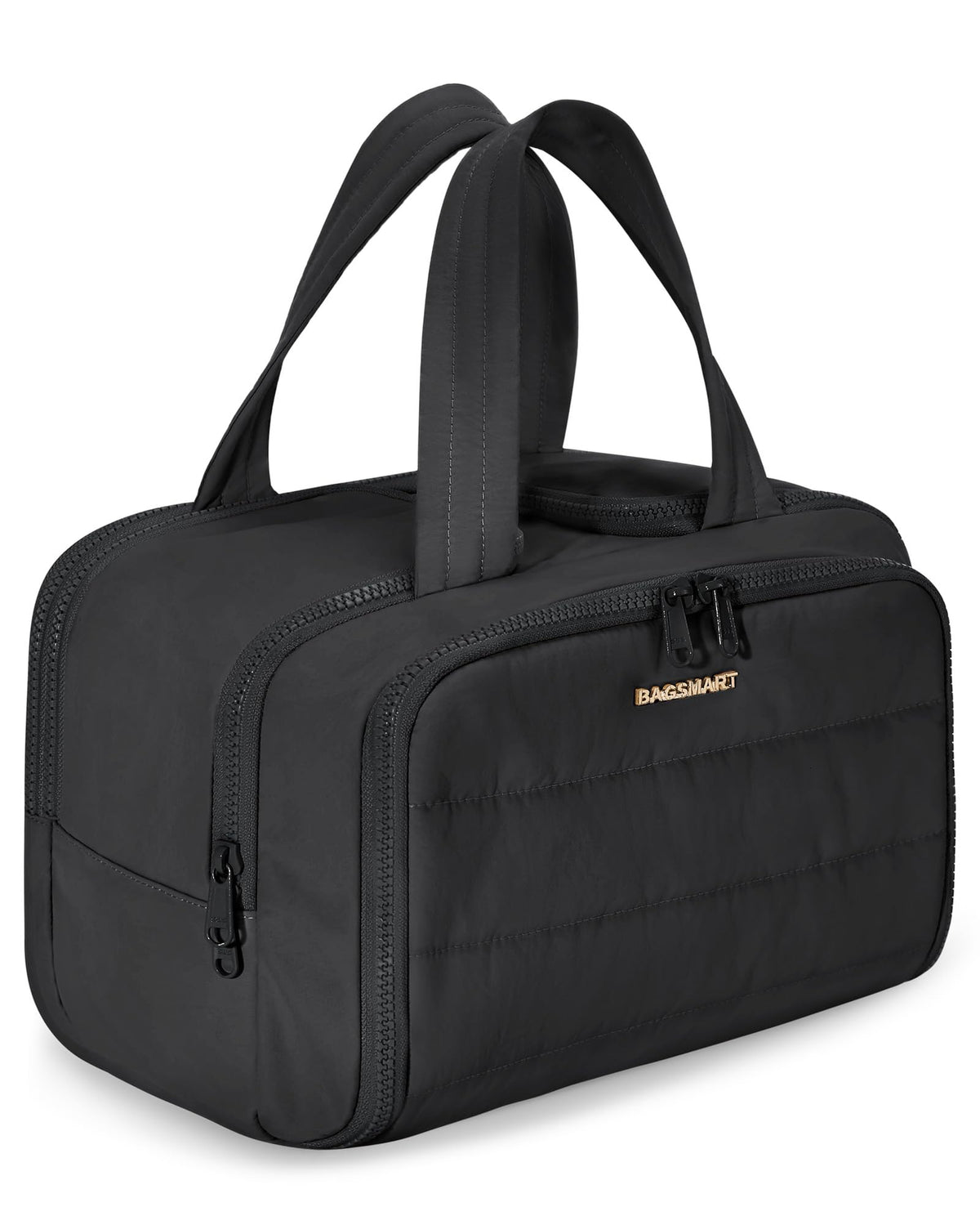 BAGSMART Travel Toiletry Bag, Lightweight Large Wide-open Travel Bag for Women, Puffy Cosmetic Makeup Bag Organizer with Handle for Accessories,Essentials, Toiletries, Black
