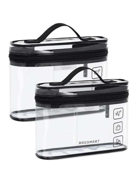 BAGSMART TSA Approved Toiletry Bag, 2 Pack Clear Makeup Cosmetic Bag Organizer, Quart Size Travel Bag for Toiletries, Carry-on Travel Accessories Essentials, Black-2pcs