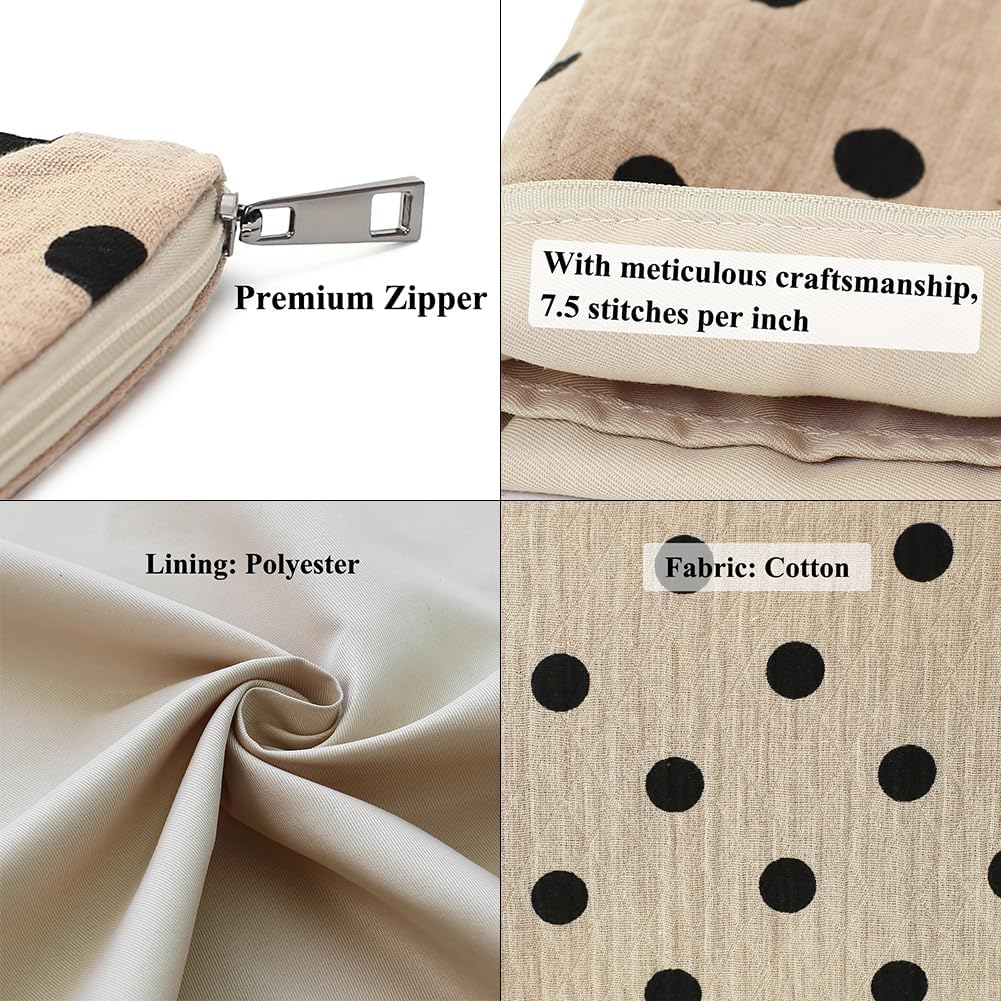 BBORGDC Small Cosmetic Bag Set of 3 for Purse, Beige Polka Dot Cotton Makeup Bags, 3 Sizes Zipper Pouch Organizer for Travel & Toiletries, Gift for Her Birthday, Bridesmaid & Best Friend